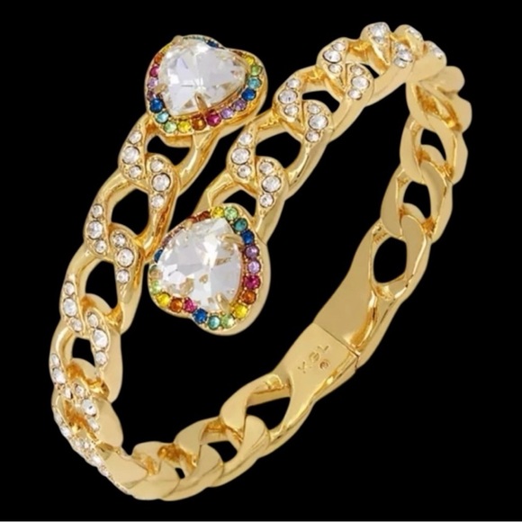 Kurt Geiger Jewelry - Authentic Kurt Geiger London Rainbow Crystal Heart Chain Bypass Bangle NWT